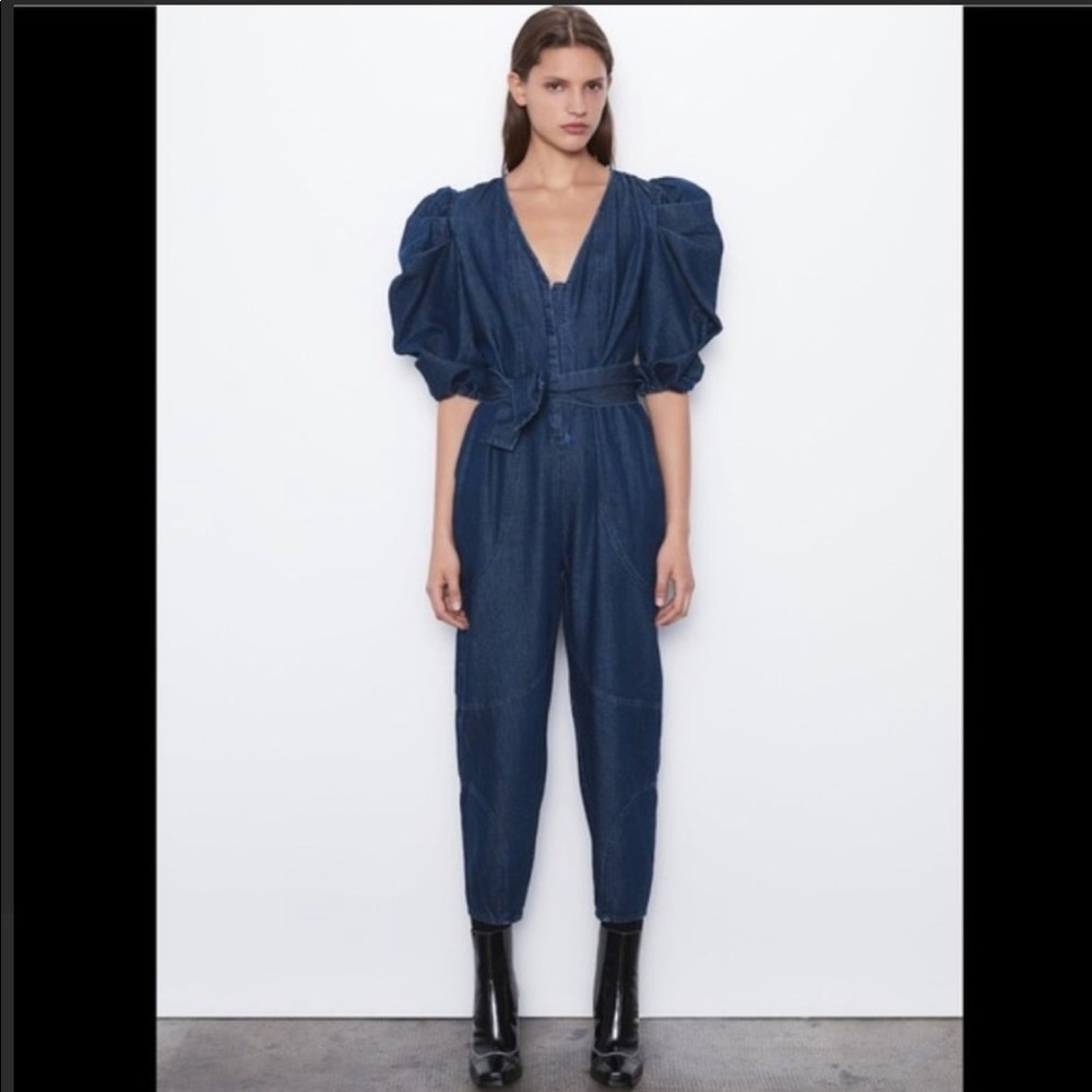 Zara Medium Voluminous Denim jumpsuit NWOT